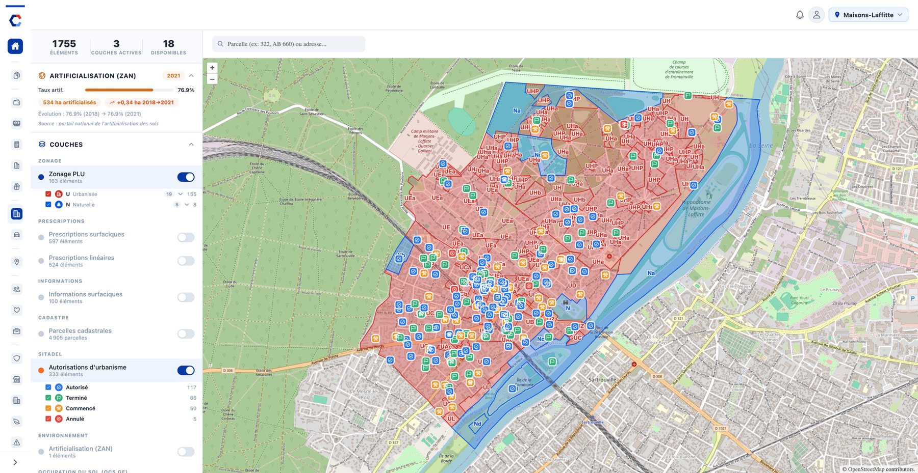 MesCollectivités : plan local d'urbanisme, autorisations d'urbanisme et artificialisation d'une commune